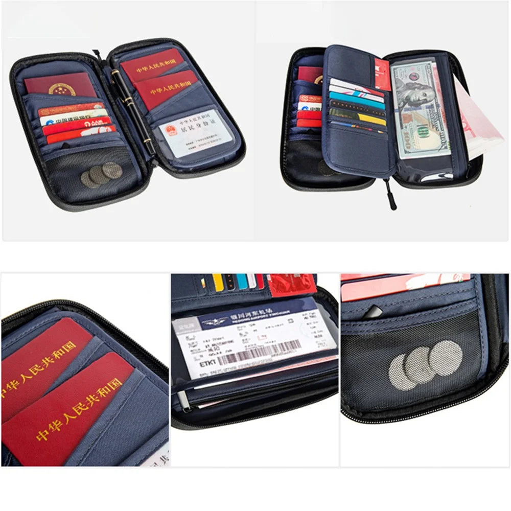RFID Blocking Travel Passport Holder Waterproof Documents Organizer Zipper Case Clutch Bag with Neck Lanyard - Blue - 7