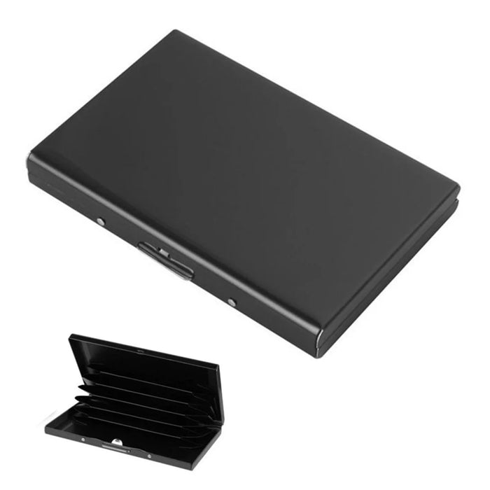 Card Holder Storage Office Solid Aluminum Alloy Credit Card Case Wallet Business Card Holder Box - Black - 1