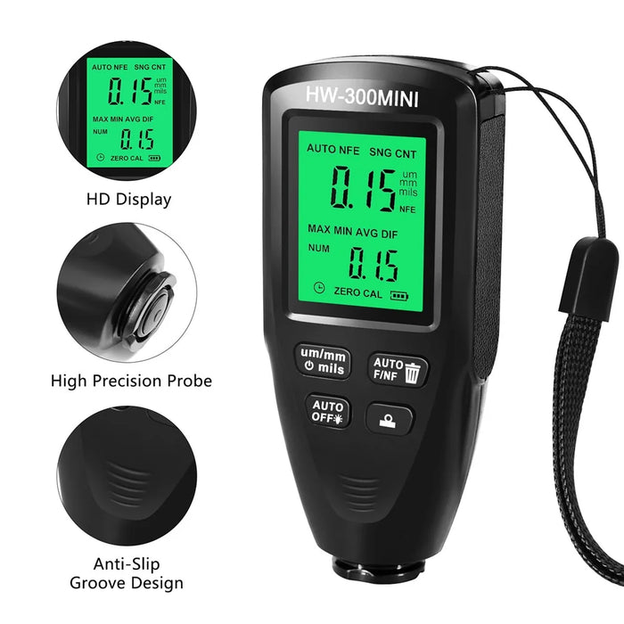 HW300-MINI Coating Thickness Gauge for FE / NFE Coating Thickness Meter Digital Display Measure Device - Black - 5