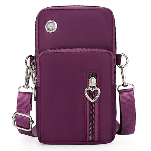 Oxford Cloth Crossbody Bag Phone Carrying Pouch Small Shoulder Bag Wrist Bag for Cash Money, Card, Key, Coin - Purple - 1