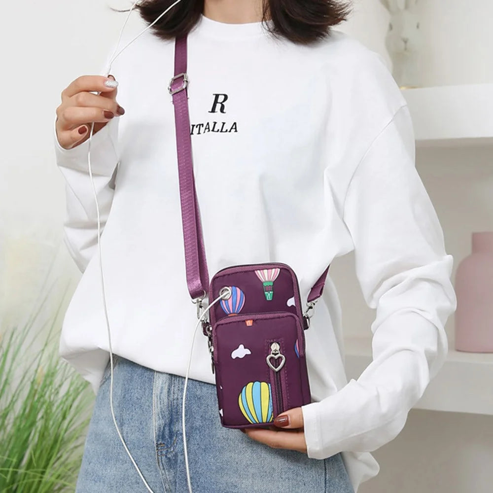 Oxford Cloth Crossbody Bag Phone Carrying Pouch Small Shoulder Bag Wrist Bag for Cash Money, Card, Key, Coin - Purple - 3