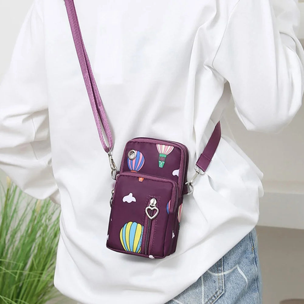 Oxford Cloth Crossbody Bag Phone Carrying Pouch Small Shoulder Bag Wrist Bag for Cash Money, Card, Key, Coin - Purple - 4