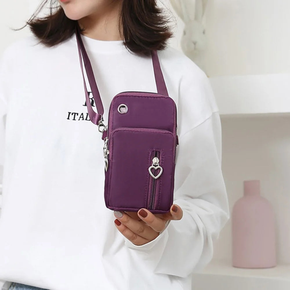 Oxford Cloth Crossbody Bag Phone Carrying Pouch Small Shoulder Bag Wrist Bag for Cash Money, Card, Key, Coin - Purple - 6