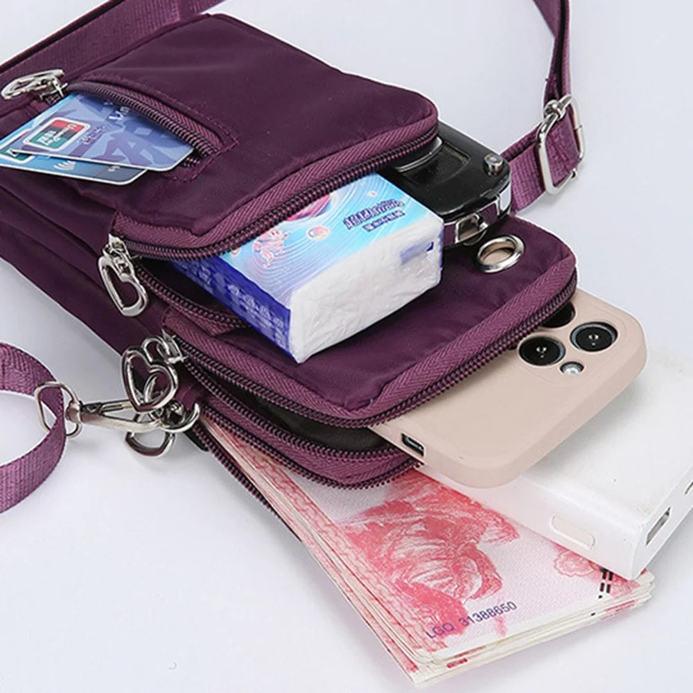 Oxford Cloth Crossbody Bag Phone Carrying Pouch Small Shoulder Bag Wrist Bag for Cash Money, Card, Key, Coin - Purple - 7