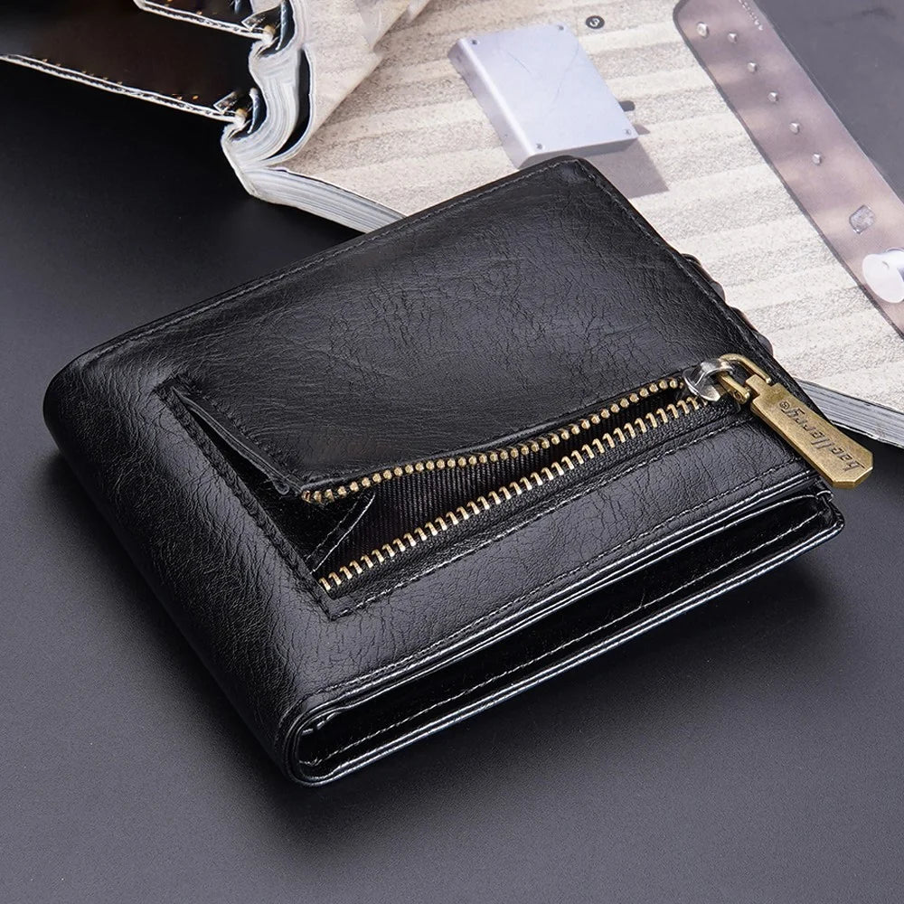 BAELLERRY D9215 Leather Men Short Wallet Multi Credit Card Coin Purse Zipper Pocket Billfold - Black - 6