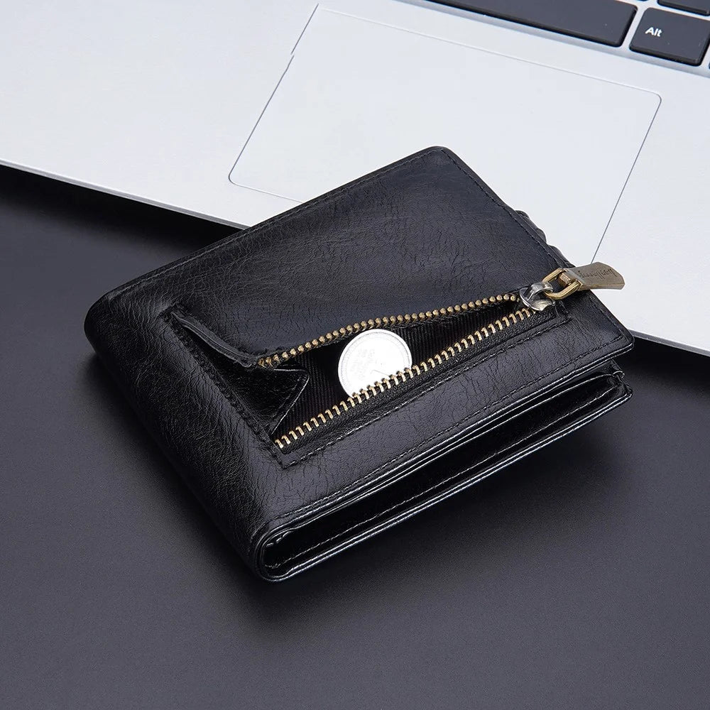 BAELLERRY D9215 Leather Men Short Wallet Multi Credit Card Coin Purse Zipper Pocket Billfold - Black - 7