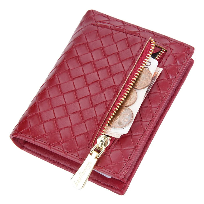 BAELLERRY NR096 Woven Pattern PU Leather Wallet for Women Zipper Coin Purse Card Holder Clutch Bag - Red - 3