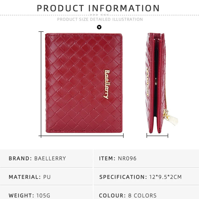 BAELLERRY NR096 Woven Pattern PU Leather Wallet for Women Zipper Coin Purse Card Holder Clutch Bag - Red - 5