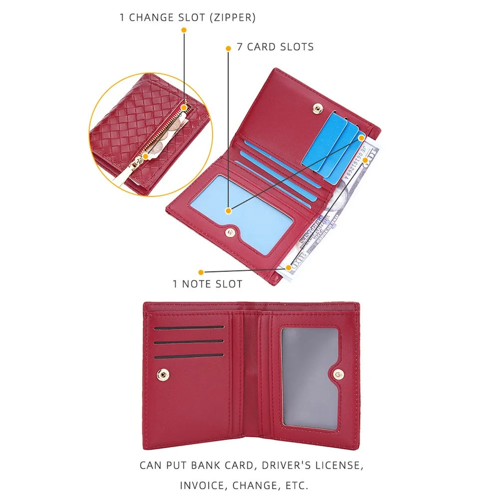 BAELLERRY NR096 Woven Pattern PU Leather Wallet for Women Zipper Coin Purse Card Holder Clutch Bag - Red - 6