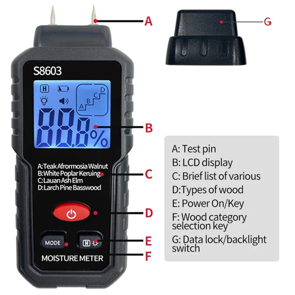 S8603 Digital Wood Moisture Meter Two Pins Wall Moisture Detector Paper Humidity Tester (No Battery) - 6