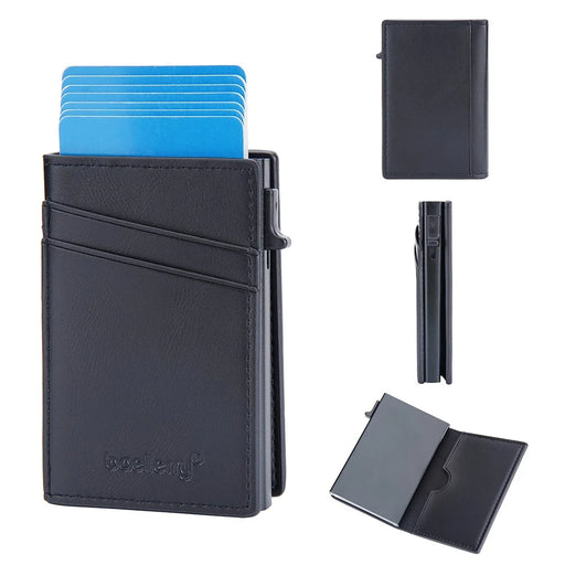 BAELLERRY K9297 RFID Blocking Pop Up Card Holder PU Leather + Zinc Alloy Card Storage Case - Black - 1