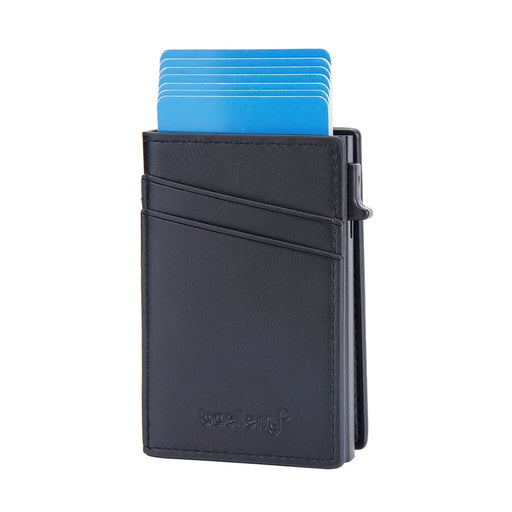 BAELLERRY K9297 RFID Blocking Pop Up Card Holder PU Leather + Zinc Alloy Card Storage Case - Black - 2
