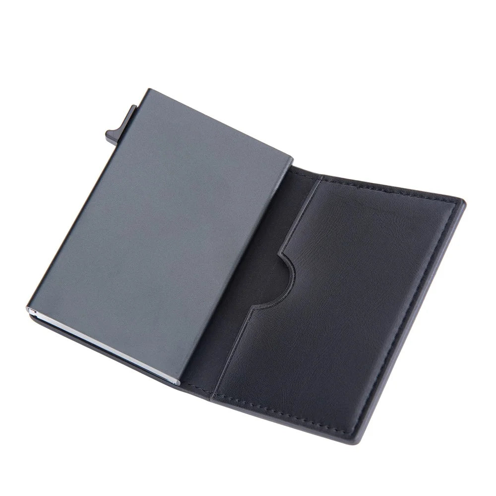 BAELLERRY K9297 RFID Blocking Pop Up Card Holder PU Leather + Zinc Alloy Card Storage Case - Black - 6