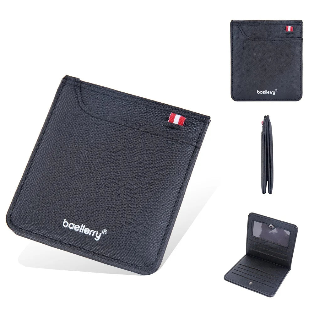 BAELLERRY D3250 Cross Texture Card Holder Pouch PU Leather ID Card Photo Storage Bag for Men - Black - 1
