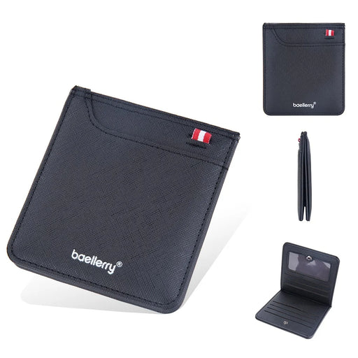 BAELLERRY D3250 Cross Texture Card Holder Pouch PU Leather ID Card Photo Storage Bag for Men - Black - 1