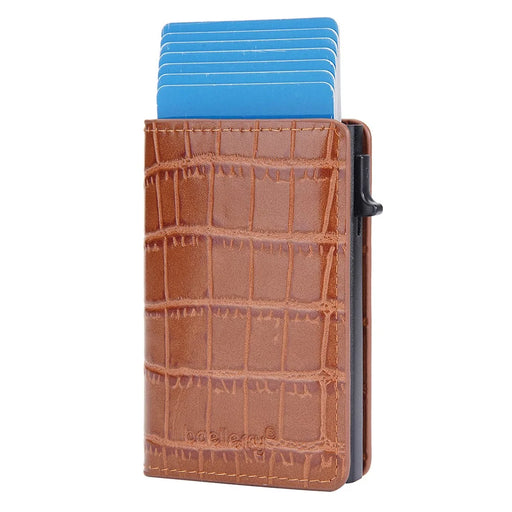 BAELLERRY K9306 Pop Up Card Holder Crocodile Texture PU Leather Zinc Alloy RFID Blocking Card Storage Bag - Brown - 2