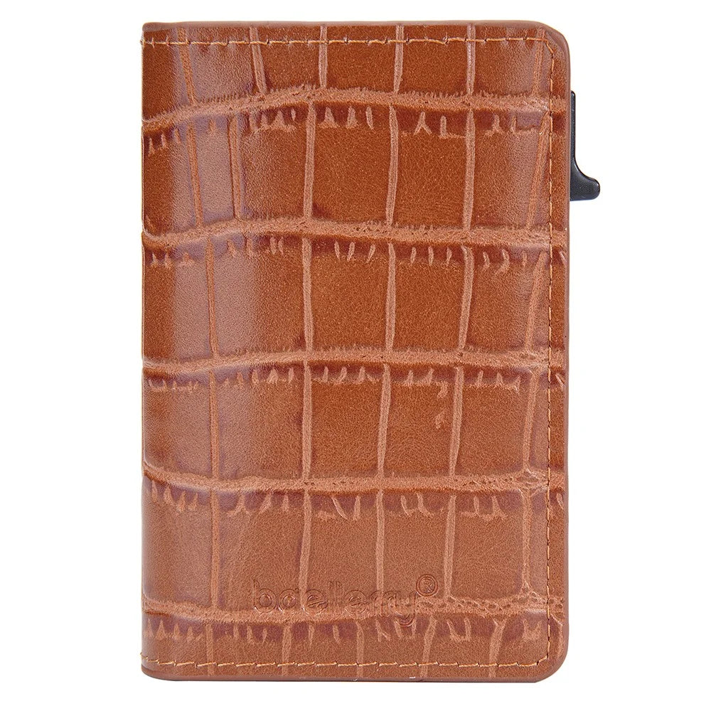 BAELLERRY K9306 Pop Up Card Holder Crocodile Texture PU Leather Zinc Alloy RFID Blocking Card Storage Bag - Brown - 3