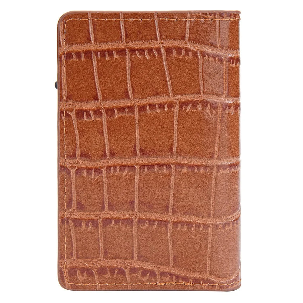 BAELLERRY K9306 Pop Up Card Holder Crocodile Texture PU Leather Zinc Alloy RFID Blocking Card Storage Bag - Brown - 5