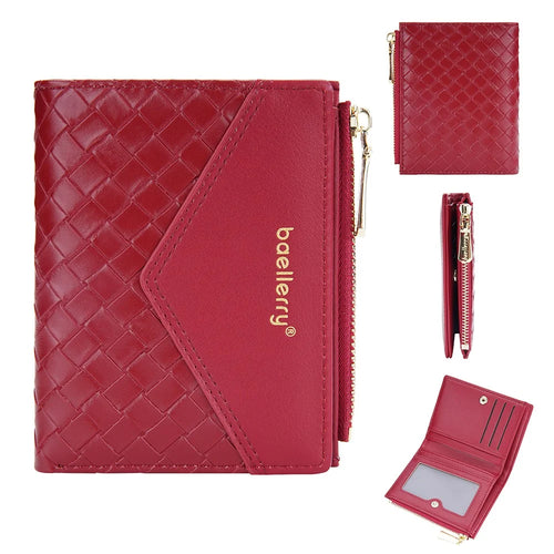 BAELLERRY NR095 Splicing Weave Design Wallet PU Leather Card Holder Small Change Coin Storage Bag - Red - 1