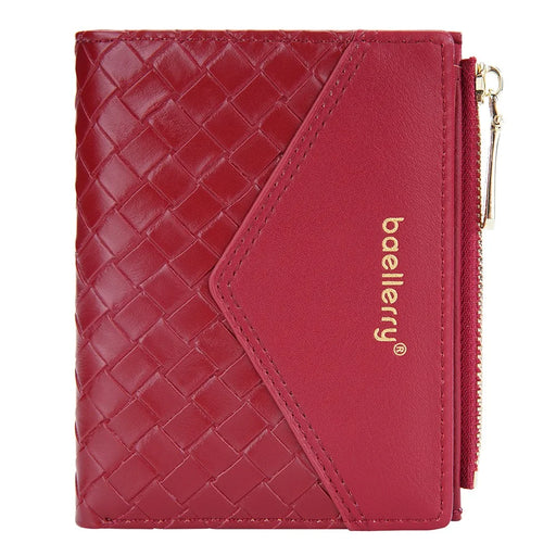 BAELLERRY NR095 Splicing Weave Design Wallet PU Leather Card Holder Small Change Coin Storage Bag - Red - 2