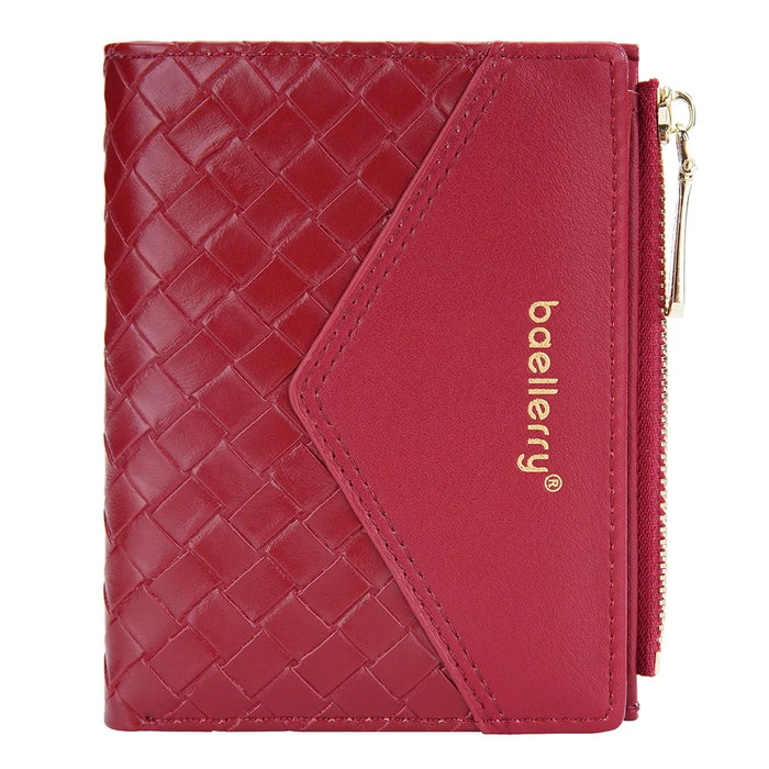 BAELLERRY NR095 Splicing Weave Design Wallet PU Leather Card Holder Small Change Coin Storage Bag - Red - 2