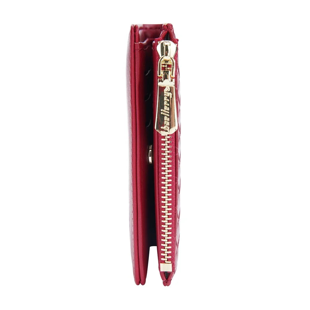 BAELLERRY NR095 Splicing Weave Design Wallet PU Leather Card Holder Small Change Coin Storage Bag - Red - 3