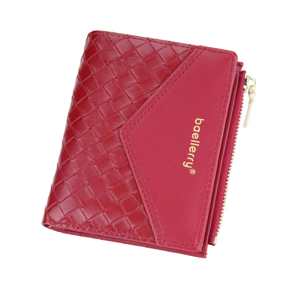 BAELLERRY NR095 Splicing Weave Design Wallet PU Leather Card Holder Small Change Coin Storage Bag - Red - 5