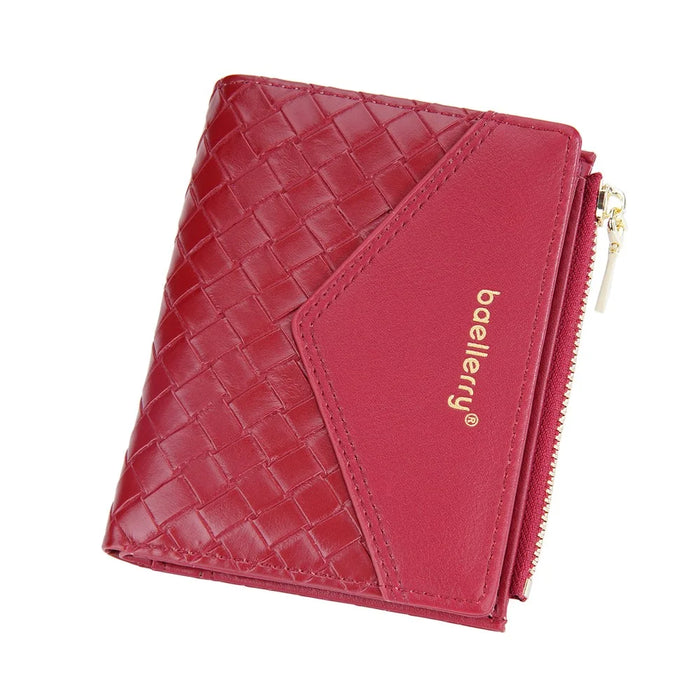 BAELLERRY NR095 Splicing Weave Design Wallet PU Leather Card Holder Small Change Coin Storage Bag - Red - 5