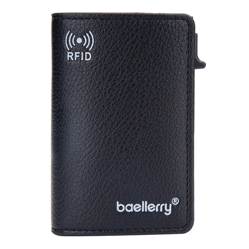 BAELLERRY K9301 RFID Blocking Automatic Pop Up Card Holder Litchi Texture Leather Zinc Alloy Credit Card Case - Black - 2