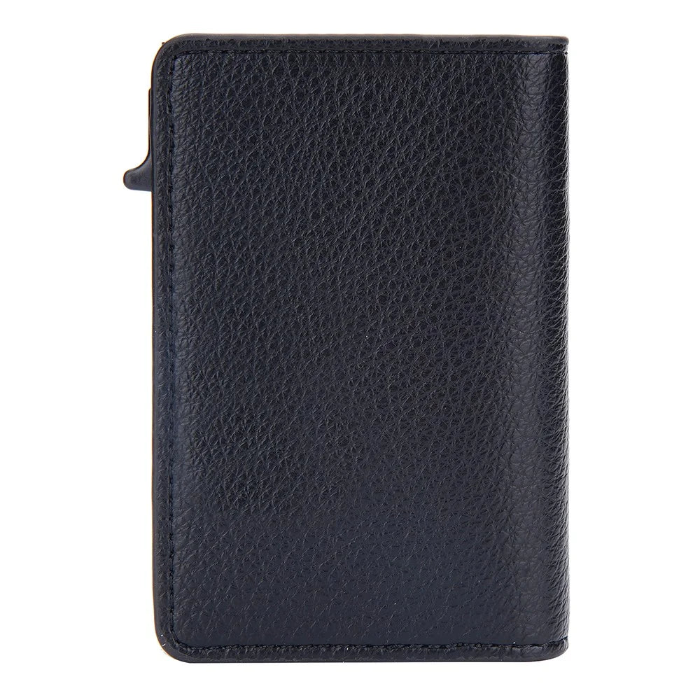 BAELLERRY K9301 RFID Blocking Automatic Pop Up Card Holder Litchi Texture Leather Zinc Alloy Credit Card Case - Black - 5