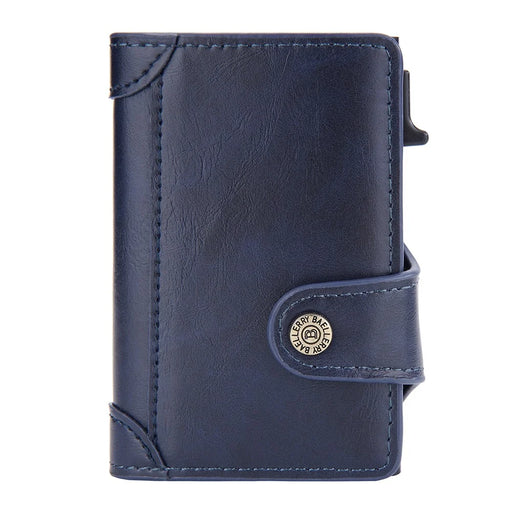 BAELLERRY K9211 Automatic Pop Up Card Case PU Leather Zinc Alloy RFID Blocking Card Holder - Blue - 2