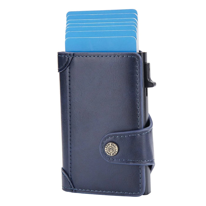 BAELLERRY K9211 Automatic Pop Up Card Case PU Leather Zinc Alloy RFID Blocking Card Holder - Blue - 3