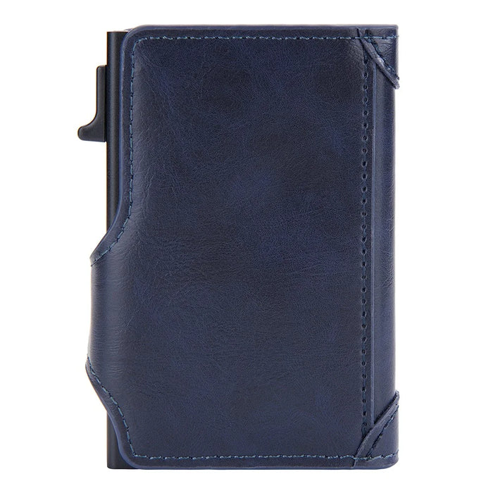 BAELLERRY K9211 Automatic Pop Up Card Case PU Leather Zinc Alloy RFID Blocking Card Holder - Blue - 5