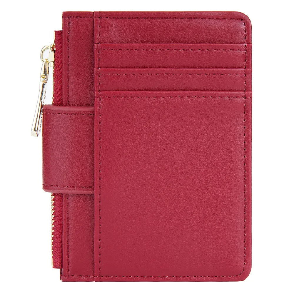 BAELLERRY NR099 Ultra Slim Zipper Coin Purse Women Woven Texture PU Leather Hasp Card Bag - Red - 2