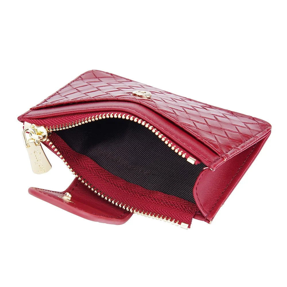 BAELLERRY NR099 Ultra Slim Zipper Coin Purse Women Woven Texture PU Leather Hasp Card Bag - Red - 3