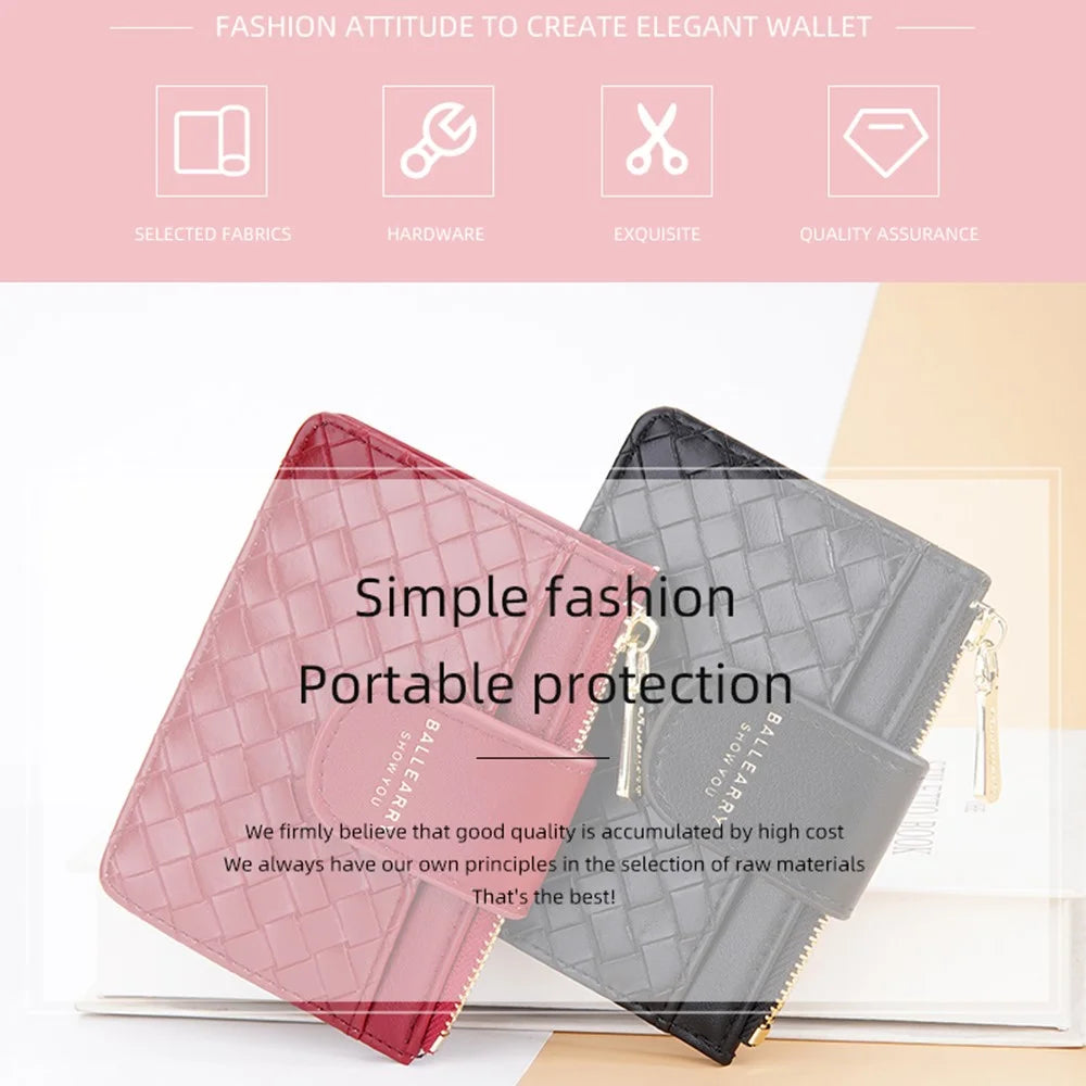 BAELLERRY NR099 Ultra Slim Zipper Coin Purse Women Woven Texture PU Leather Hasp Card Bag - Red - 4
