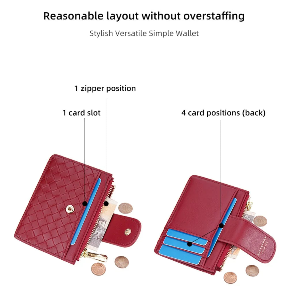 BAELLERRY NR099 Ultra Slim Zipper Coin Purse Women Woven Texture PU Leather Hasp Card Bag - Red - 5