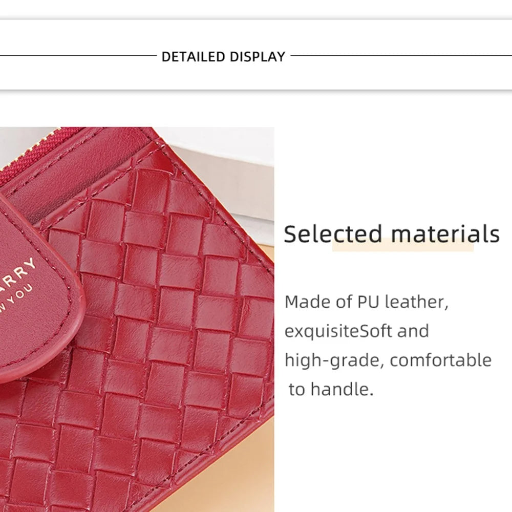 BAELLERRY NR099 Ultra Slim Zipper Coin Purse Women Woven Texture PU Leather Hasp Card Bag - Red - 6