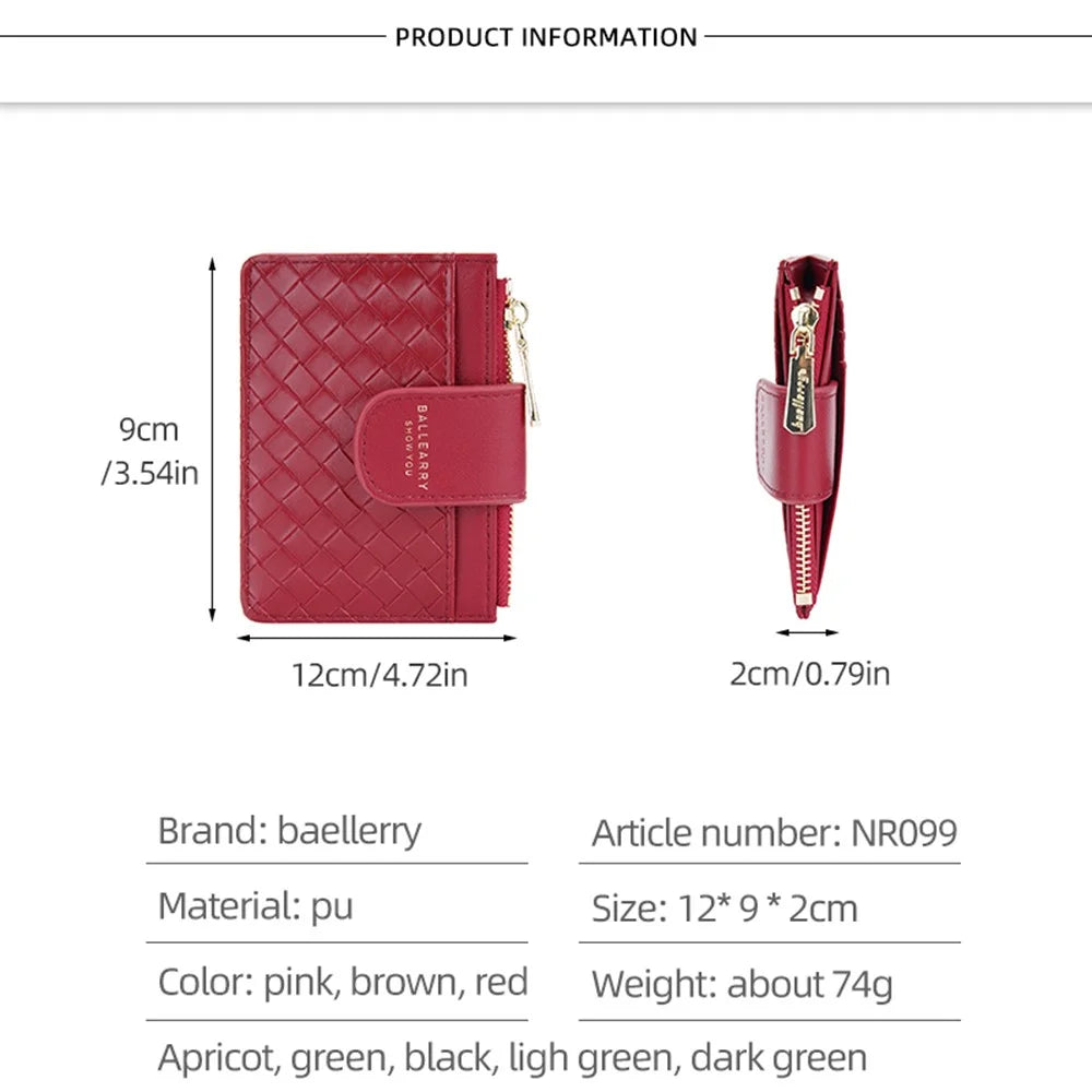 BAELLERRY NR099 Ultra Slim Zipper Coin Purse Women Woven Texture PU Leather Hasp Card Bag - Red - 7