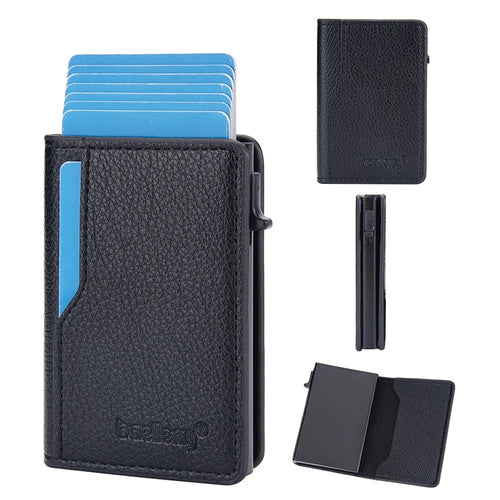 BAELLERRY K9305 Litchi Texture Card Holder Pouch PU Leather Card Storage Bag Easy Push Up - Black - 1