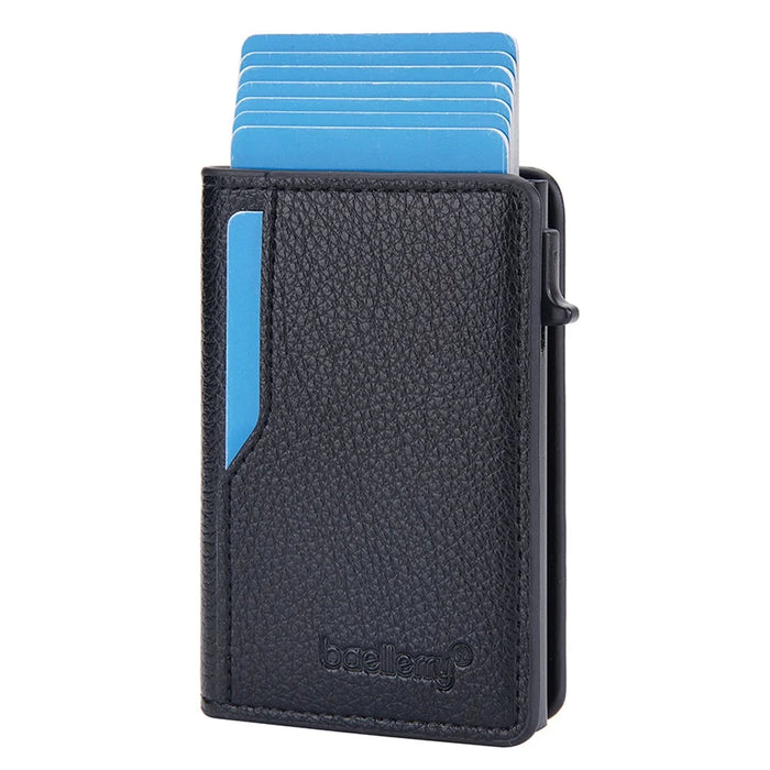 BAELLERRY K9305 Litchi Texture Card Holder Pouch PU Leather Card Storage Bag Easy Push Up - Black - 2