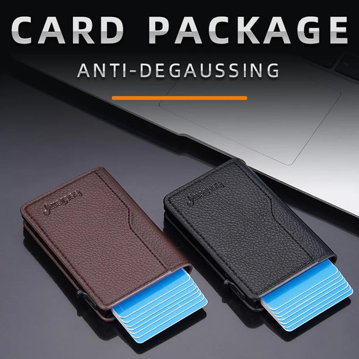 BAELLERRY K9305 Litchi Texture Card Holder Pouch PU Leather Card Storage Bag Easy Push Up - Black - 5