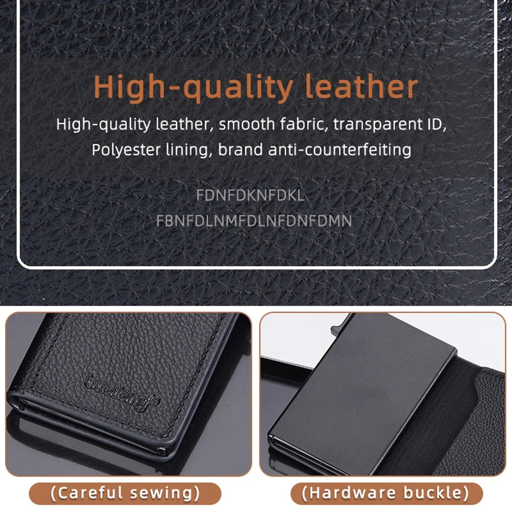 BAELLERRY K9305 Litchi Texture Card Holder Pouch PU Leather Card Storage Bag Easy Push Up - Black - 6