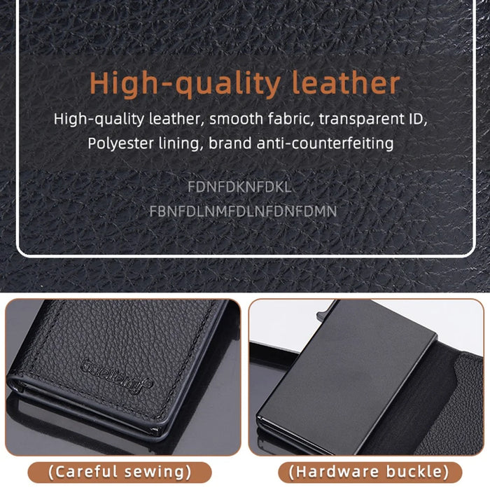 BAELLERRY K9305 Litchi Texture Card Holder Pouch PU Leather Card Storage Bag Easy Push Up - Black - 6