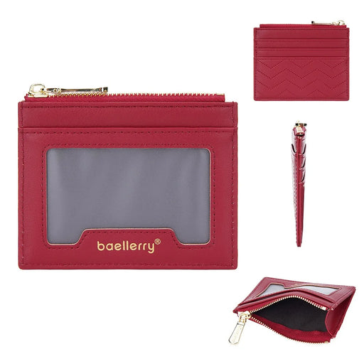 BAELLERRY NR098 Simple Style Wallet Card Holder Pouch Zipper Pocket PU Leather Coin Cash Money Storage Bag - Red - 1