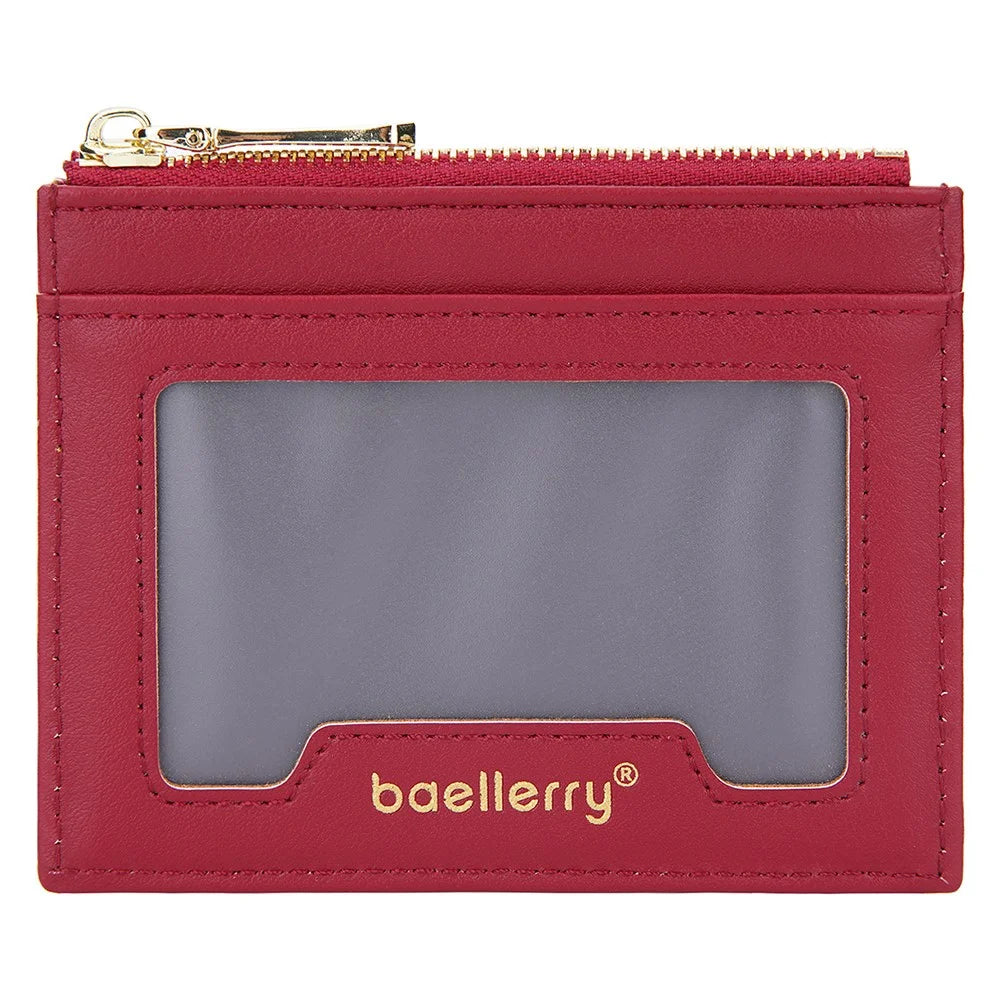 BAELLERRY NR098 Simple Style Wallet Card Holder Pouch Zipper Pocket PU Leather Coin Cash Money Storage Bag - Red - 2