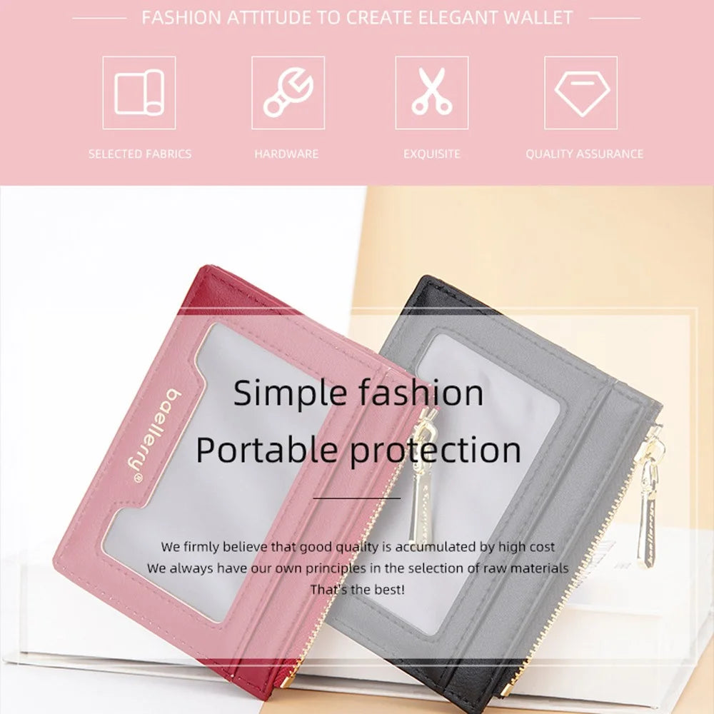 BAELLERRY NR098 Simple Style Wallet Card Holder Pouch Zipper Pocket PU Leather Coin Cash Money Storage Bag - Red - 5