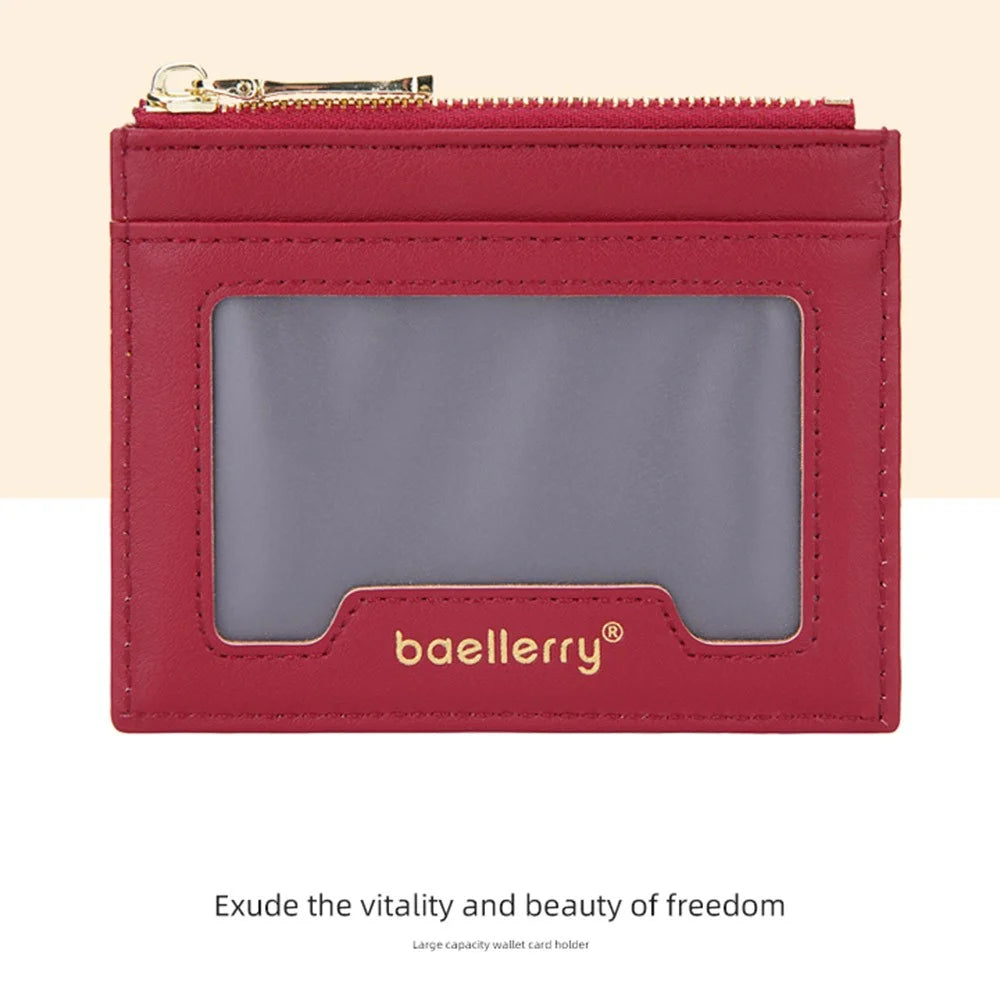 BAELLERRY NR098 Simple Style Wallet Card Holder Pouch Zipper Pocket PU Leather Coin Cash Money Storage Bag - Red - 6
