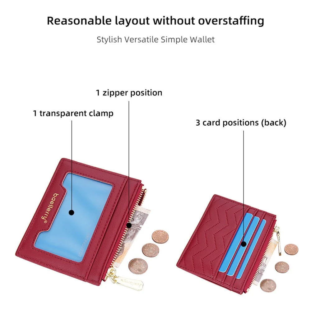 BAELLERRY NR098 Simple Style Wallet Card Holder Pouch Zipper Pocket PU Leather Coin Cash Money Storage Bag - Red - 7