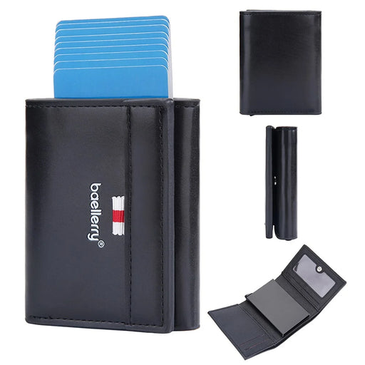 BAELLERRY D9212 RFID Blocking Credit Card ID Card Holder Case Easy Pop-up Slim Card Pouch Wallet - Black - 1